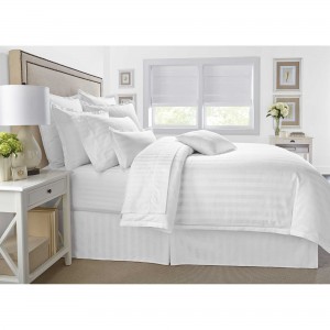 Pure Stripe Cotton Sateen Hotel White Solid Color BedSets [All Sizes] CSB-132